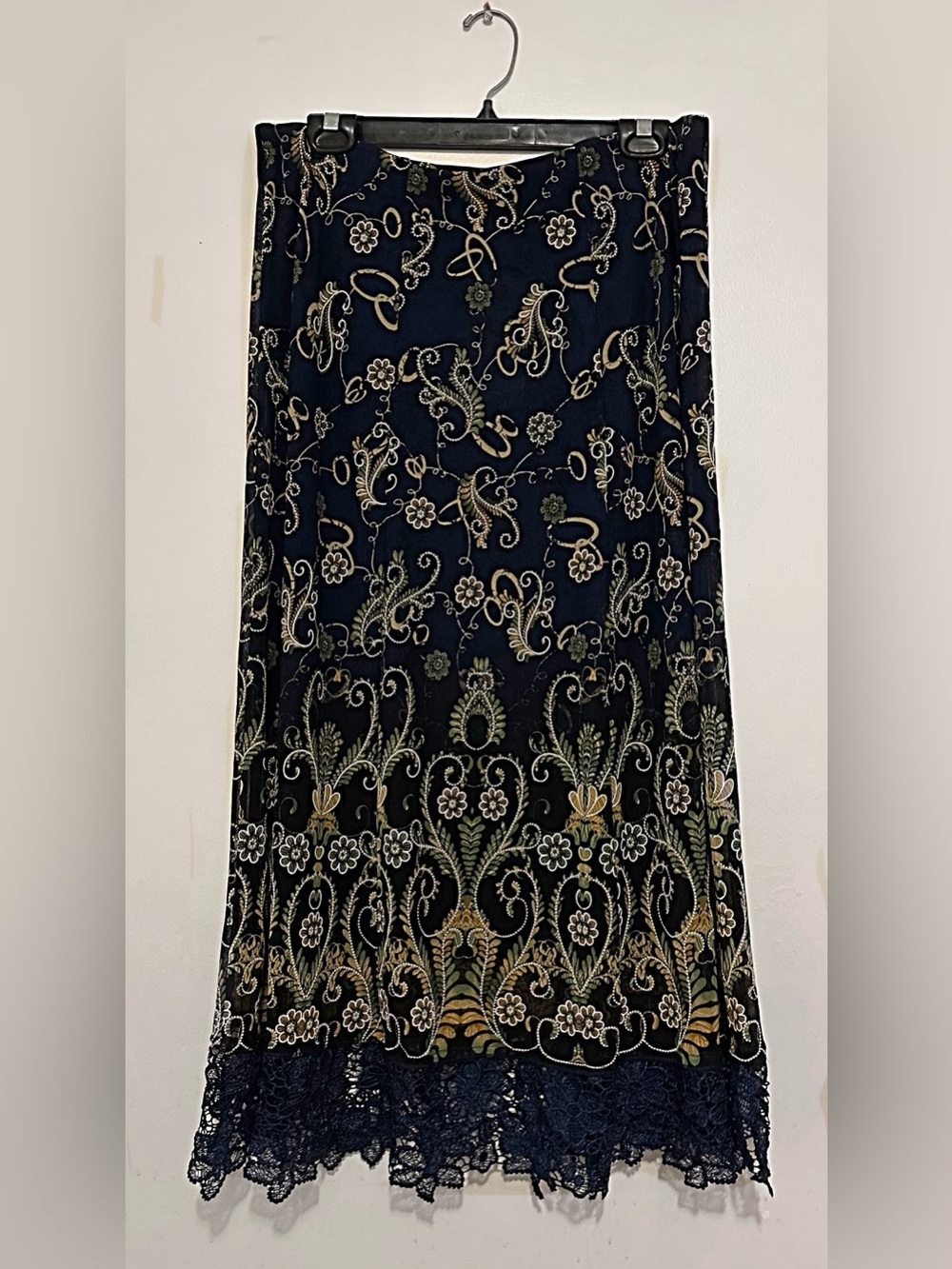 Women's Navy Floral Embroidered Maxi Skirt